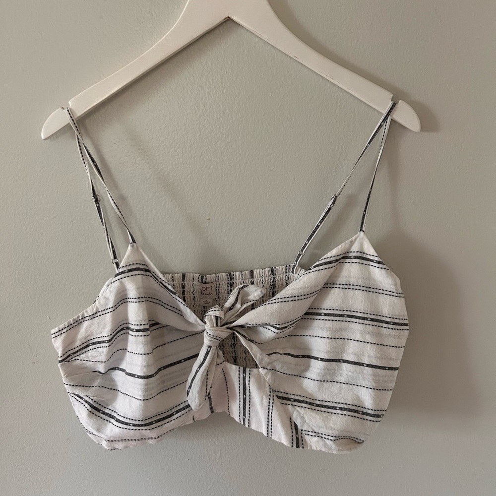 LOFT beach limen blend crop top L navy white stripe